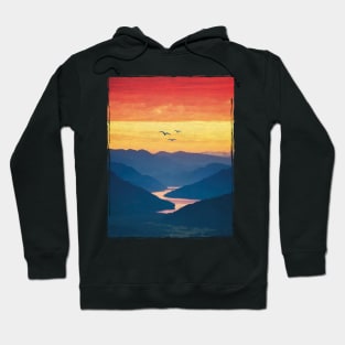 Landscape / mountains / sunset / birds Hoodie